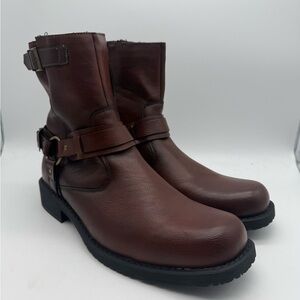 BRAND NEW NATHA STUDIO Constantin Sz 10.5 Men's Faux Leather Biker Boots Brown